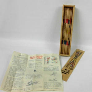 Vintage Mikado Spiel Wood Pick Up Sticks Game with Wooden Box & Instructions - Picture 1 of 4