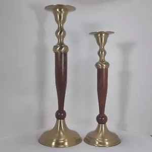 Vintage Mid Century Kerzenständer massiv Messing und Holz Stufenpaar - Bild 1 von 12