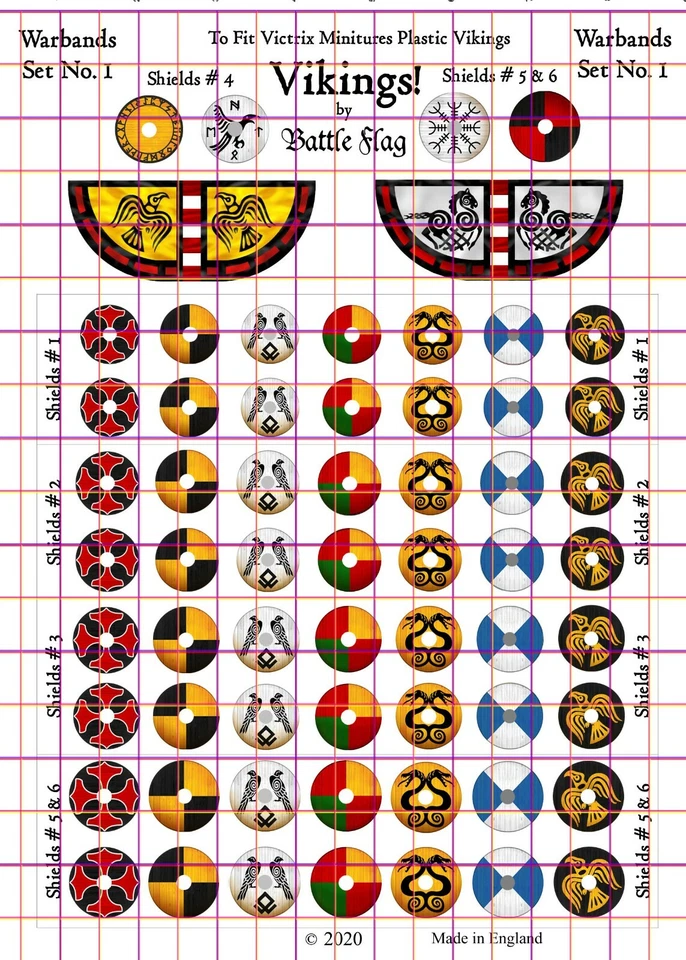 Victrix Viking Warband Shield Decals by Battle Flag. Super Value Set. 60 Shields