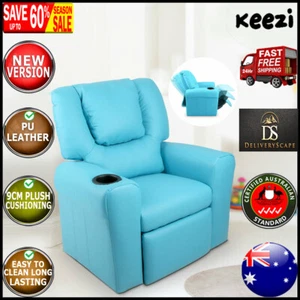 Keezi Kids Recliner Chair Blue PU Leather Sofa Lounge Couch Children Armchair - Picture 1 of 10
