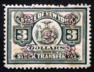 US Briefmarken Einnahmen 3 $ Bundesstaat New York Aktien Transfer Tax Stamp GRL20 - Bild 1 von 1