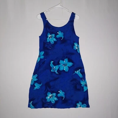 Vestido sin mangas Hula Lei De colección M Azul Tropical Floral Corbata Resort Playa Años 90 Hawaiano  Foto 1 de 4