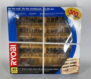 NEW RYOBI A25REO1 (40 pc) 1/4” Shank Carbide Router Bit Set with Storage Cabinet - Picture 1 of 4