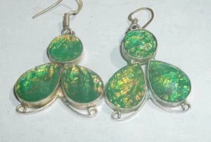 Vintage AB Green Style Dangle Earrings-Pierce, Drop, Silver Plated - Picture 1 of 2