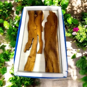 Epoxy White Resin Dining Table Live Edge Wood Custom Made Enterway Furniture Dec - Picture 1 of 8