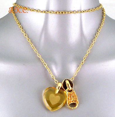 Gold Überzogen Mattiert Geätzt Schick Gelb Herz & Bling Funkelnd Zip Zug - Bild 1 von 4