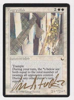 Gold Signed Angry Mob LP The Dark Artist Drew Tucker 1994 WOTC MTG Magic Vintage - Image 1 of 2