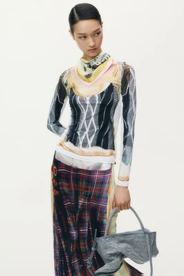 H&M x Glenn Martens Printed Satin Skirt Red Checked - All Sizes - Image 1 of 4