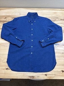 Camisa Polo Ralph Lauren Para Hombres Manga Larga Con Botones Azul Cuadrada Estampada - Grande - Imagen 1 de 4