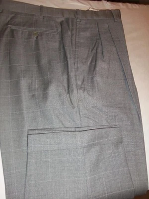 263- NWOT Pal Zileri LIGHT SILKY WOOL GRAY WINDOWPANE PANTS- 35X30 -FULLY LINED - Image 1 of 4