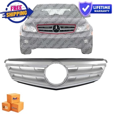 Sedan Silver Plastic Grille For 2008-2014 Mercedes Benz C300 2010-2014 C250 - Image 1 of 4