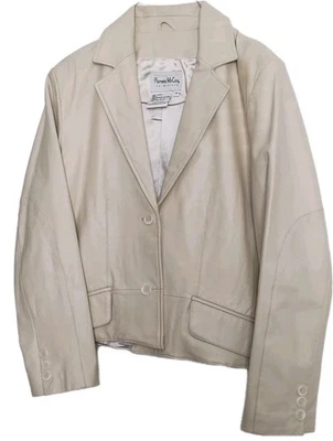 Chaqueta Blazer Mujer Pamela McCoy Cuero Genuino M Beige Color Crema Foto 1 de 4