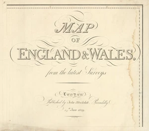 Map of England & Wales from the latest surveys. Title sheet. Stockdale 1809 - Picture 1 of 1