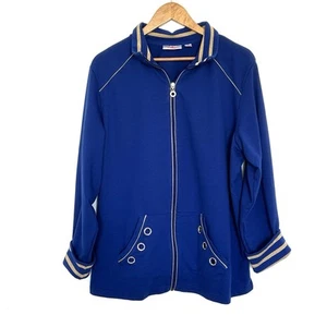 Quacker Factory By Jeanne Bice Women’s Jacket XL Blue Gold Full Zip Long Sleeve - Picture 1 of 8