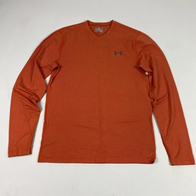 Camisa Under Armour Para Hombre Mediana Naranja Rayas ColdGear Ajustada Manga Larga Cuello en V Foto 1 de 4