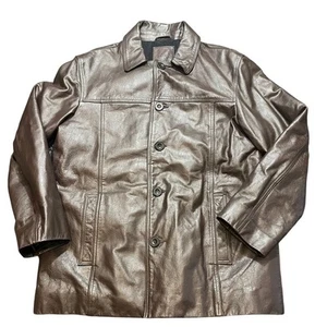 Abrigo de Coche Vintage J Crew Talla M Años 90 Y2K Cuero Marrón Forrado en Lana Pesado Papá - Imagen 1 de 14