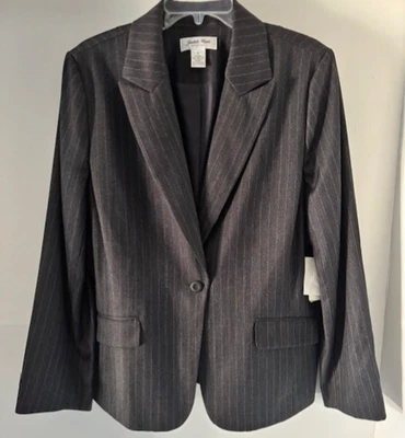 Judith Hart Collection 16 Gray White Pinstripe Blazer 1 Button Classic Timeless - Image 1 of 4