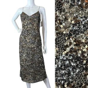 Nuevo Vestido Joie Hasana $598 Satinado Lentejuelas Noche Sin Mangas Arena Bronce Dorado Talla 8 - Imagen 1 de 12