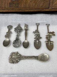 Lot of 6 Disney 1998, 1999, Etc Mickey/Epcot Souvenir Pewter Collectible Spoons - Picture 1 of 24