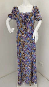 Vestido Queen The Label 10 Colorido Floral Línea A Manga Corta Dividido Cuello Cuadrado - Imagen 1 de 12