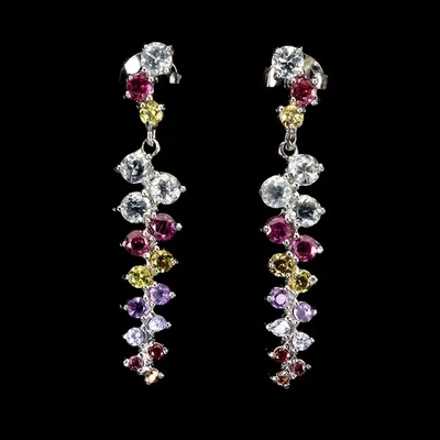 925 Sterling Silver Earrings Round Aquamarine Tanzanite Gemstone Jewelry - Image 1 of 4