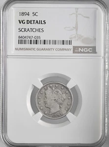 1894  5C LIBERTY V NICKEL  NGC VG DETAILS "SCRATCHES"  8404747-035 - Picture 1 of 4