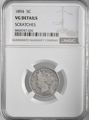 1894  5C LIBERTY V NICKEL  NGC VG DETAILS "SCRATCHES"  8404747-035 - Image 1 of 4