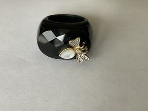 Black Resin Chunky Cocktail Ring w/ 14K YG Applique Butterfly sz 5