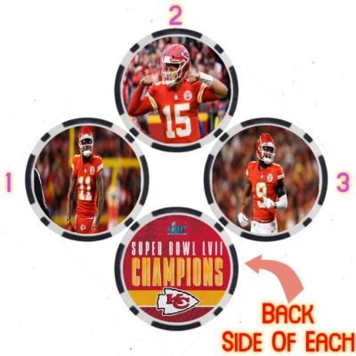 KANSAS CITY CHIEFS 2023 SUPER BOWL LVII CHAMPS - POKER CHIP SET (3) - Image 1 of 2