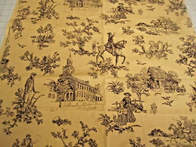 Marcus Cotton  fabric Classic Toile Judie Rothermel Dark Brown on Tan 1yd 30"x44 - Image 1 of 4