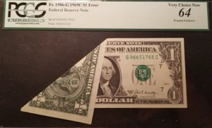 1969C PRINTED FOLDOVER ERROR $1 FED. RESERVE NOTE FR. 1906-G PCGS 64 - Picture 1 of 4