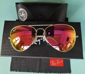 Ray-Ban RB3025 Aviator Sunglasses Gold Frame Mirrored Pink Lens 58mm Unisex - Picture 1 of 6