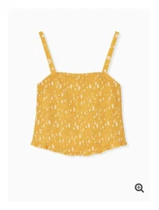 NWT TORRID Yellow FLORAL CHALLIS STRETCH Smocked CROP CAMI TANK Size 0 L 12 - Picture 1 of 4