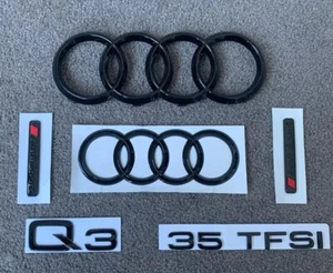 OEM Style Gloss Black Front Rear Emblem Badge set for Audi Q3 35TFSI Sportback - Picture 1 of 3