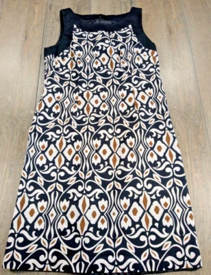 Talbots Dress Women 10 Black White Geometric Print Sleeveless Sheath Preppy - Image 1 of 4