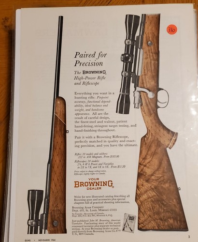 MAN CAVE ART- Vintage Advertising 1964 Browning High-Power Rifles #330 ...