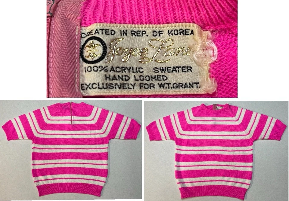 Suéter Acrílico Joyce Lane Vintage Años 70 Rosa Blanco S/S Cremallera Trasera Talla M W.T.Grant Foto 1 de 4