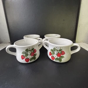set of four McCoy Strawberry Country soup cups two handles chili double - Picture 1 of 6