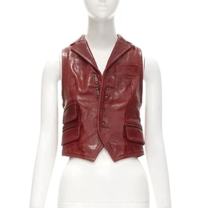 DSQUARED2 Y2K distressed red leather hook bar cropped vest S - Picture 1 of 12