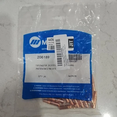 Pack of 25 Miller 206189 Tip, Fastip .312 OD.052-3/64 AL Wire - Image 1 of 3