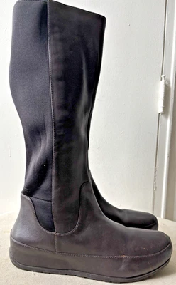 FITFLOP темно коричневый кожаный эластичной назад высокий полный молнии на танкетке ботинки sz 42/США 10 GC - Изображение 1 из 4