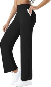 11-Wide Leg Yoga Pants Women Stretch Dress Lounge w Pockets High Waisted (S) - Picture 1 of 13