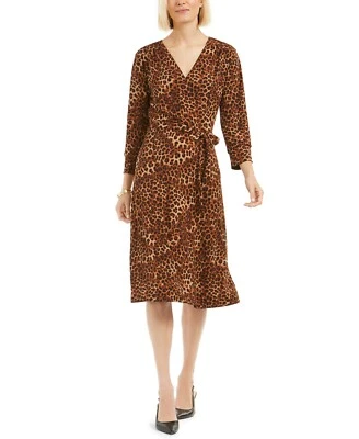 Charter Club Women's Leopard Print Reversible Wrap Dress, Taupe/Black, Small S - Image 1 of 4