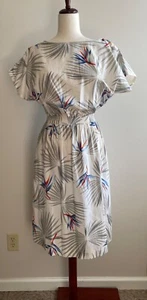 VTG Hilo Hatties Hawaii Fit and Flare Dress Womens XL Blue Floral Dolman Sleeve - Picture 1 of 6