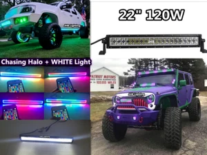 JHB 22"120W Control Remoto APP PERSECUCIÓN Flujo Halo BLANCO Luz Principal LED OffRoad Barra de Luz - Imagen 1 de 18