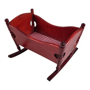 Dollhouse Miniature Baby Crib Cradle Rocker Mahogany Toned Wood 1:12 - Picture 1 of 7