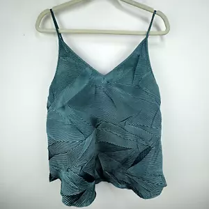 Camiseta sin mangas Anthropologie Floreat satinada talla L verde azulado textura arrugada cami - Imagen 1 de 7