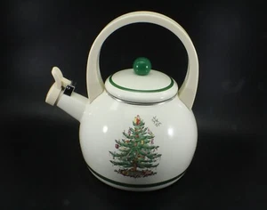 Spode Christmas Tree TEA KETTLE Whistling 10 Cup Holiday Blemish - Picture 1 of 11