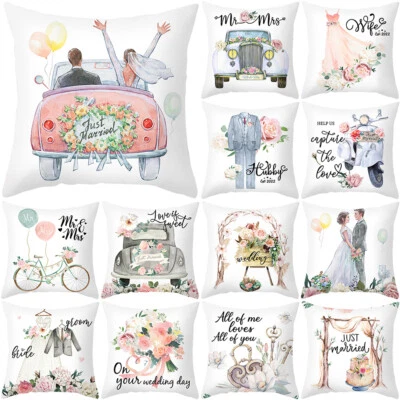 LOVE WEDDING POLYESTER CUSHION COVER PILLOW CASE WAIST THROW HOME SOFA DECOR - Image 1 of 3