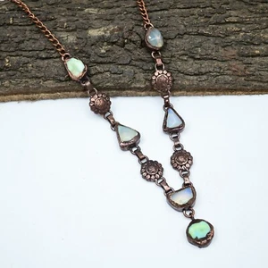 Ethiopian Opal Gemstone Copper Electroformed Handmade Necklace Jewelry Love Gift - Picture 1 of 4